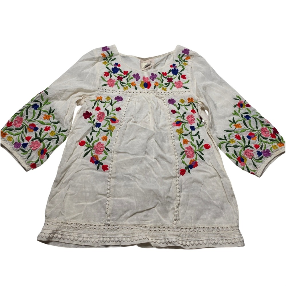 Peek Kids Girls XL 14 Embroidered Floral Peasant Top Cream Boho Lace GT305